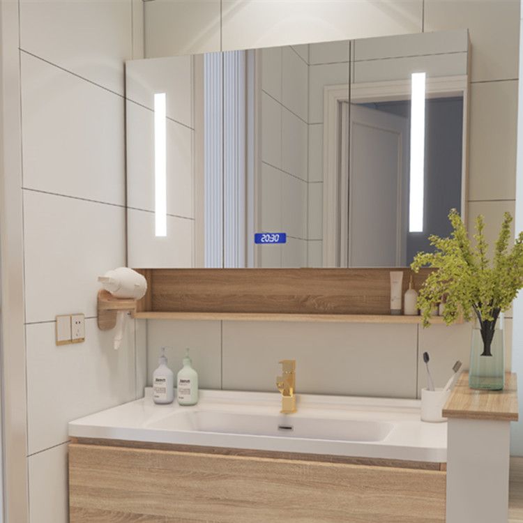 Drawers Bath Vanity Wood Mirror Rectangle Single Sink Wall Mount Vanity Set