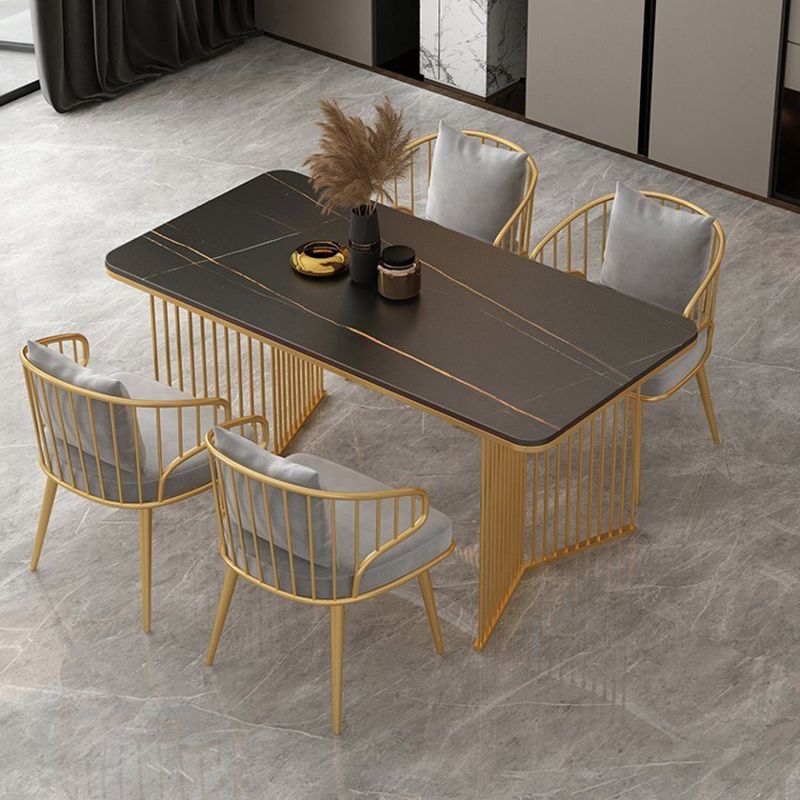 Traditional Luxury Dining Table Sintered Stone Rectangle Table with Double Pedestal Base