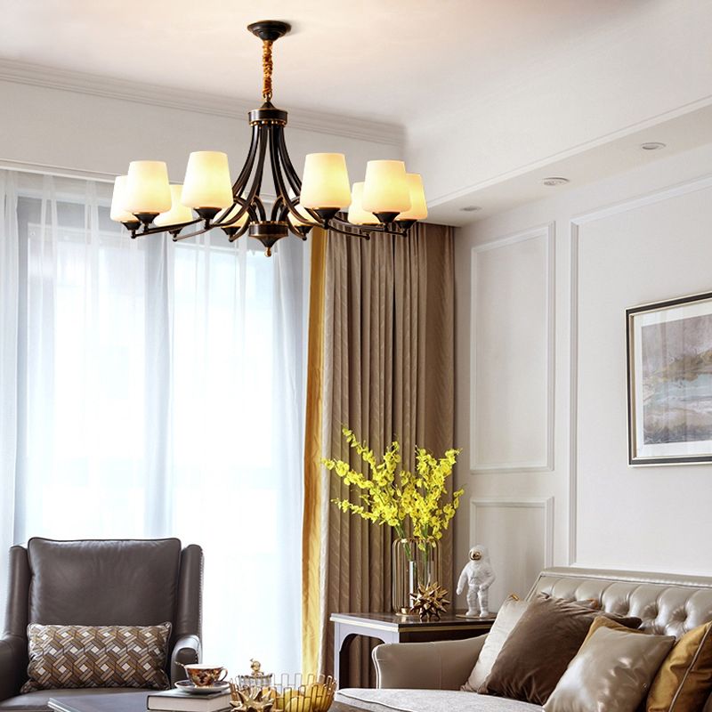 Bronze Pendant Light in Traditional Vintage Style Copper Sputnik Chandelier with Frosted Glass Shade