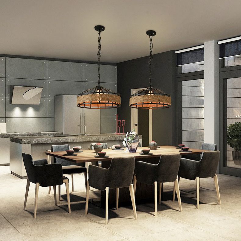 Lampada sospesa da tamburo industriale Manila Manila Rope La luce a sospensione decorativa per soggiorno