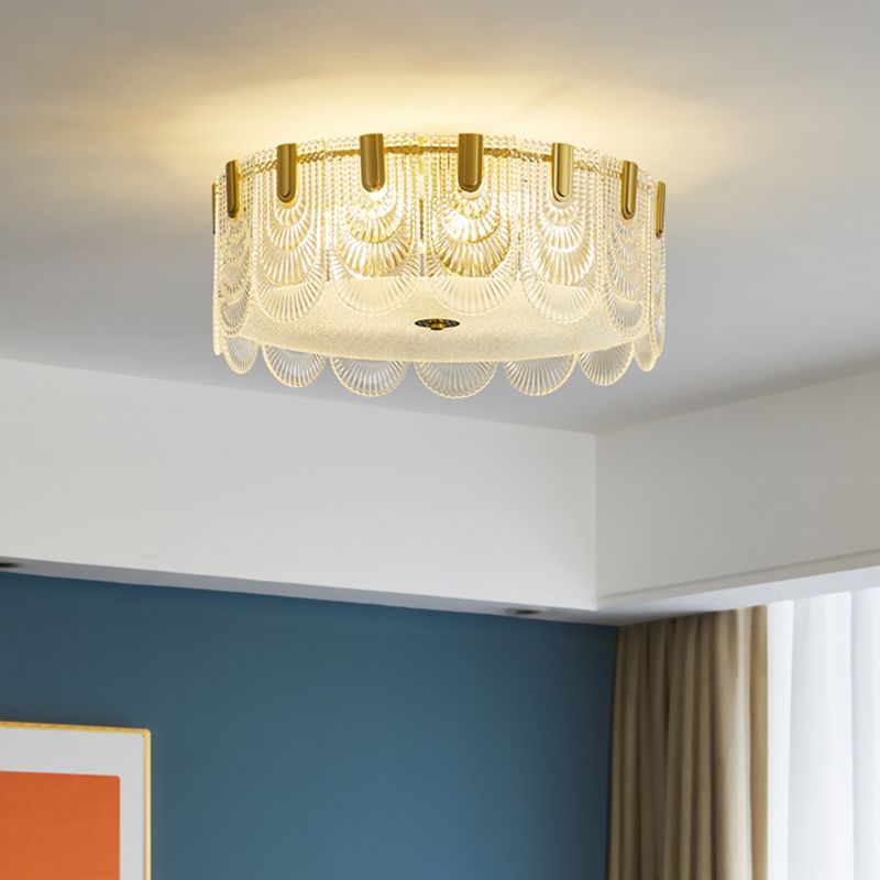 Round Shape Ceiling Lamp Modern Simple Style Iron Flush Mount with Glass Lampshade for Bedroom