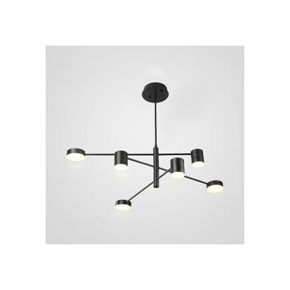 Multi Tiers Asymmetrical Chandelier Light Metal Simple Style 2/4/6/8 Heads Black/White Pendant Light in Warm/White/Third Gear