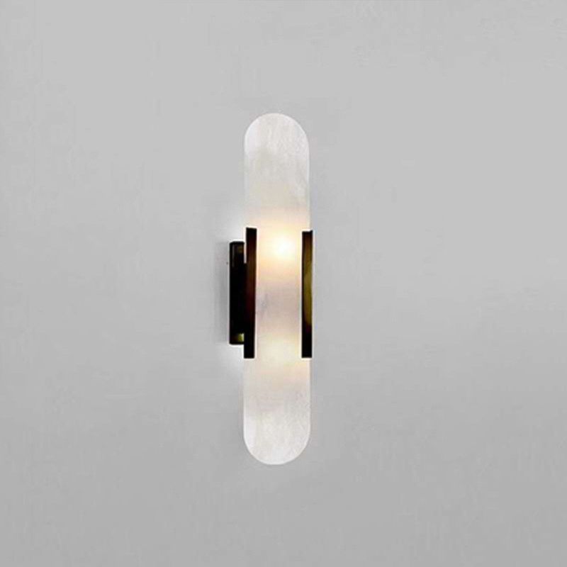 2 Lights Oval Wall Mounted Lamps Modern Style Stone Wall Sconces