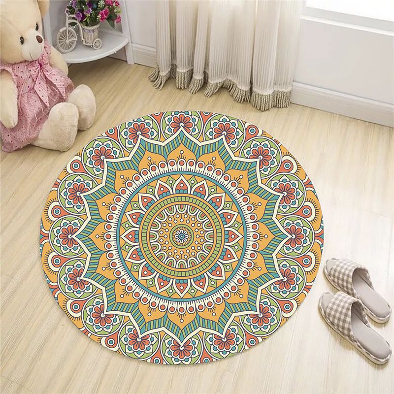 Black Bohemian Area Rug Americana Pattern Polyester Area Carpet Non-Slip Backing Rug for Home Decor