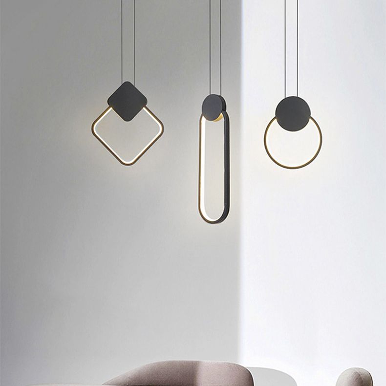Black Geometric LED Pendant Light in Modern Concise Style Aluminium Hanging Lamp with Acrylic Shade