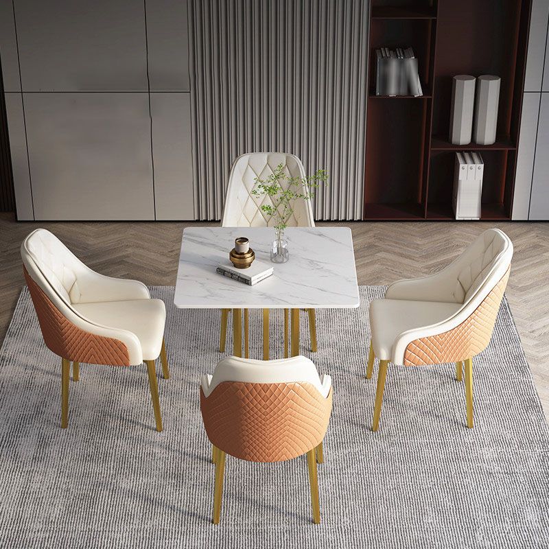 Stone Top Dining Table Contemporary Dining Table with Gold Pedestal Base