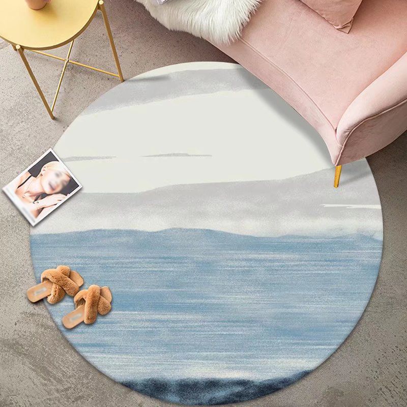 Round Ink Painting Carpet Modern Polyester Rug Stain Resistant Indoor Rug for Living Room