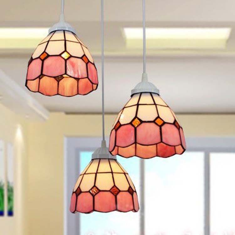 Glass Bowl Shape Hanging Lights Tiffany Style Hanging Mount Fixture for Restaurant