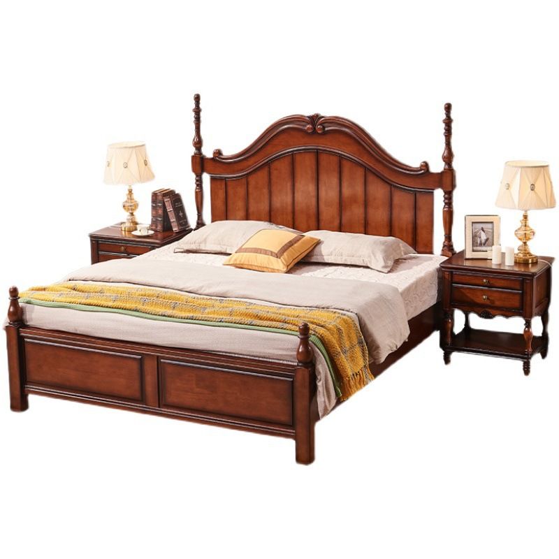 French Country Espresso Four Poster Bed Walnut Poster Bed with Headboard