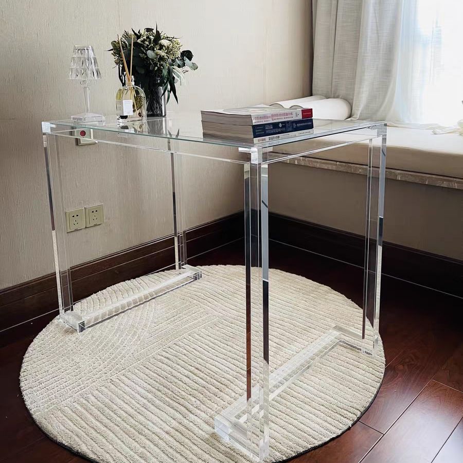 Modern Rectangular Bedroom Desk Glass Top Office Desk Home Writing Desk