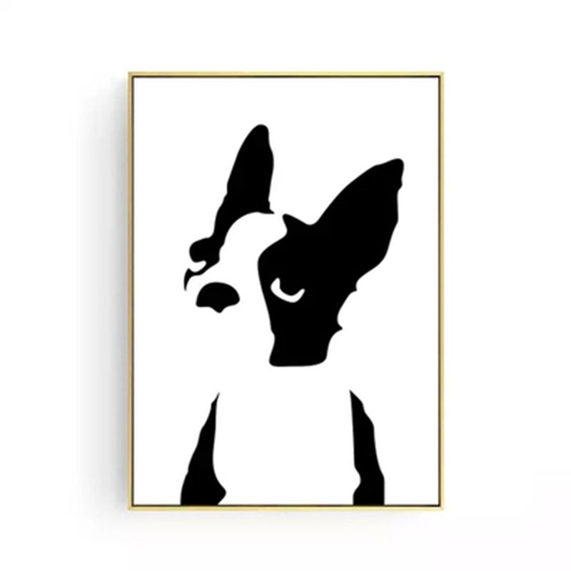 Black Puppy Drawing Wall Art Textured Kids Bedroom Canvas Print on White, Optional Sizes