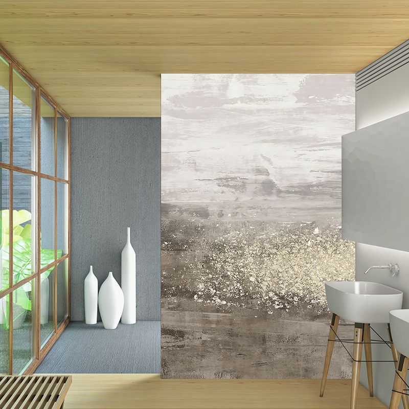 Artistic Abstract Painting Wall Mural Non-Woven Washable Grey-White Wall Decor for Home