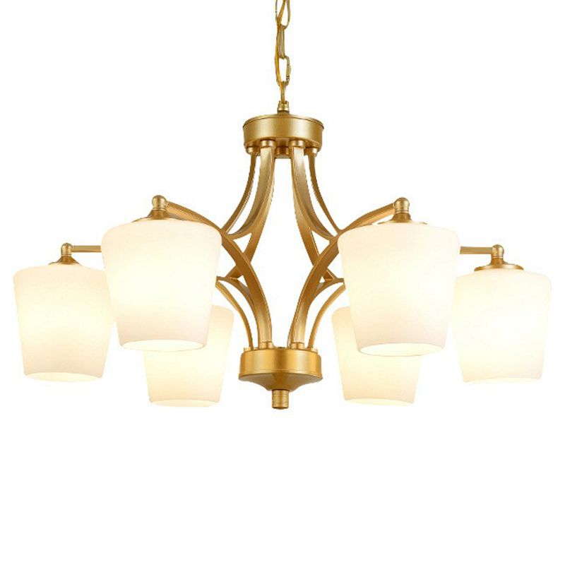 Retro Tapered Shade Chandelier Light Cream Glass Hanging Lighting for Dining Room