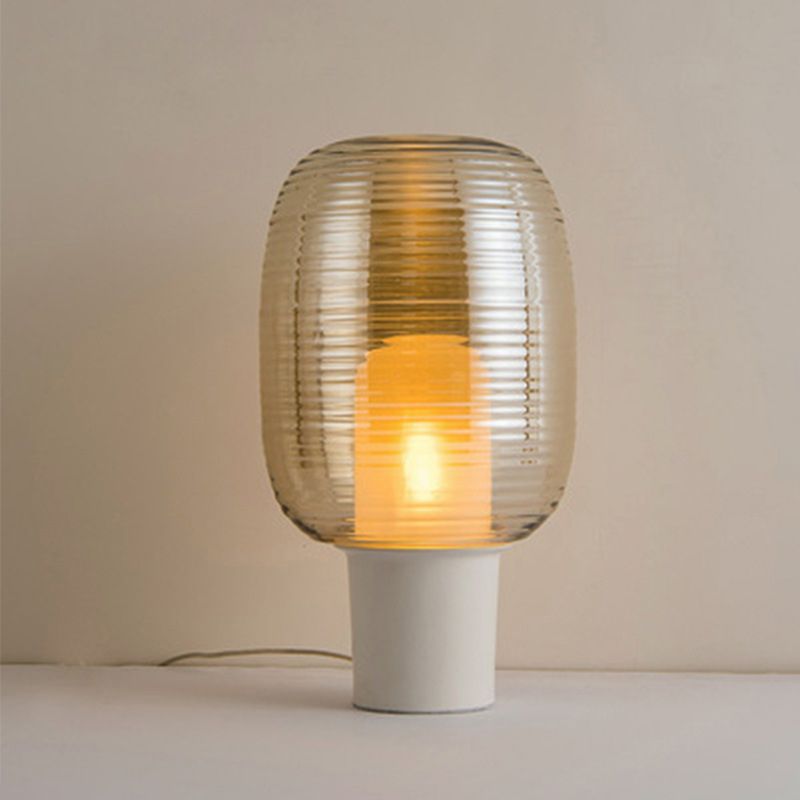 Modern Creative Drum Table Lamp Wrought Iron Desk Lamp with Glass Shade