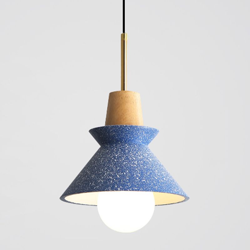 Resin Conical Drop Lamp Macaron 1 Bulb Solid Wood Pendant Light