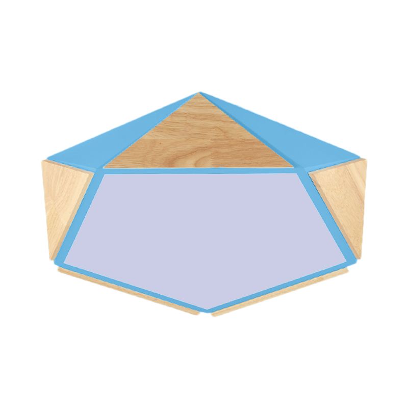 Flat Pentagon Ceiling Mount Light Macaron Stylish Wood LED Flush Light for Kids Bedroom