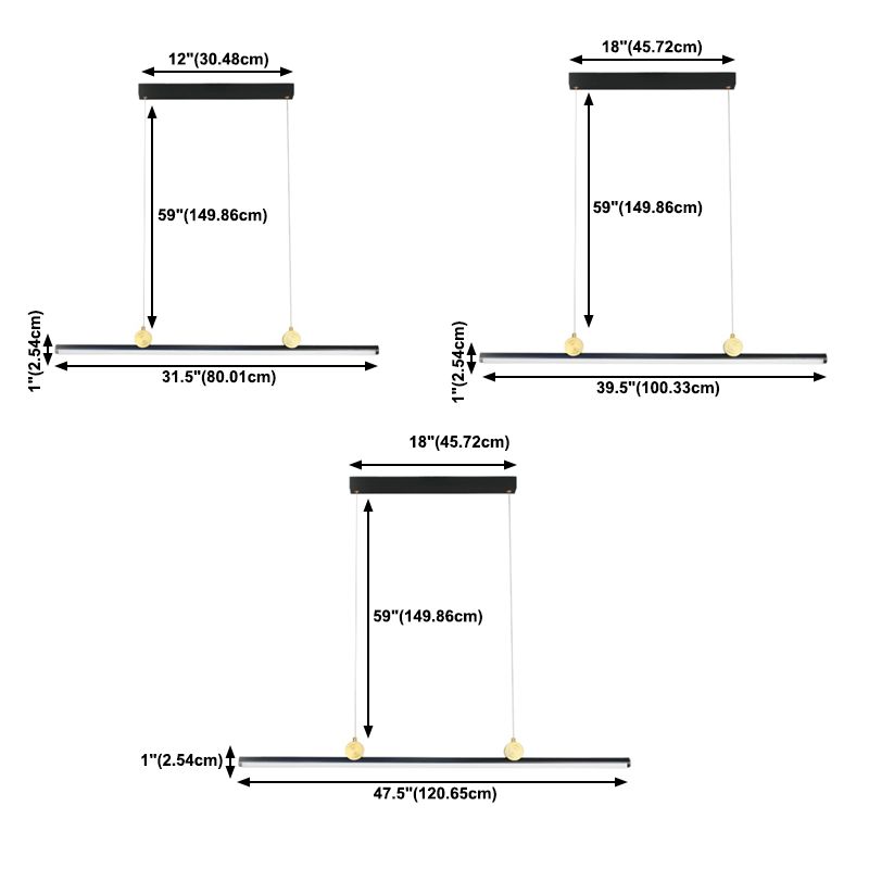 Black Aluminum Island Lamp Modern Linear Restaurant Pendant Light with Acrylic Shade