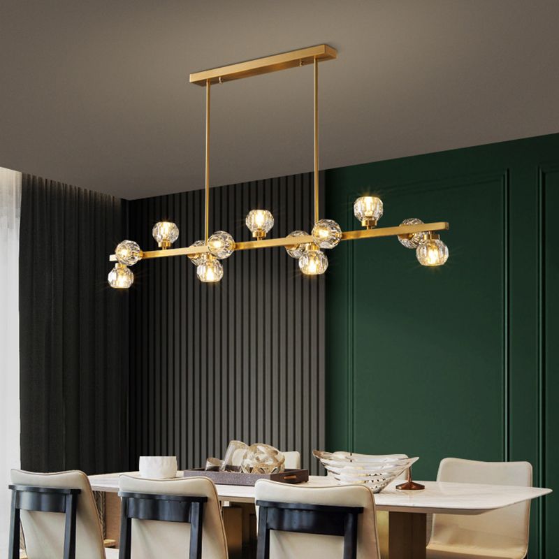 Solid Brass and Crystal Ceiling Pendant Fixture Multi - Head Kitchen Island Light in Gold