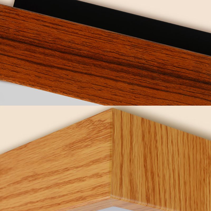Lámpara de techo empotrada LED de estilo nórdico, accesorio de techo con borde de madera y sombra rectangular para oficina