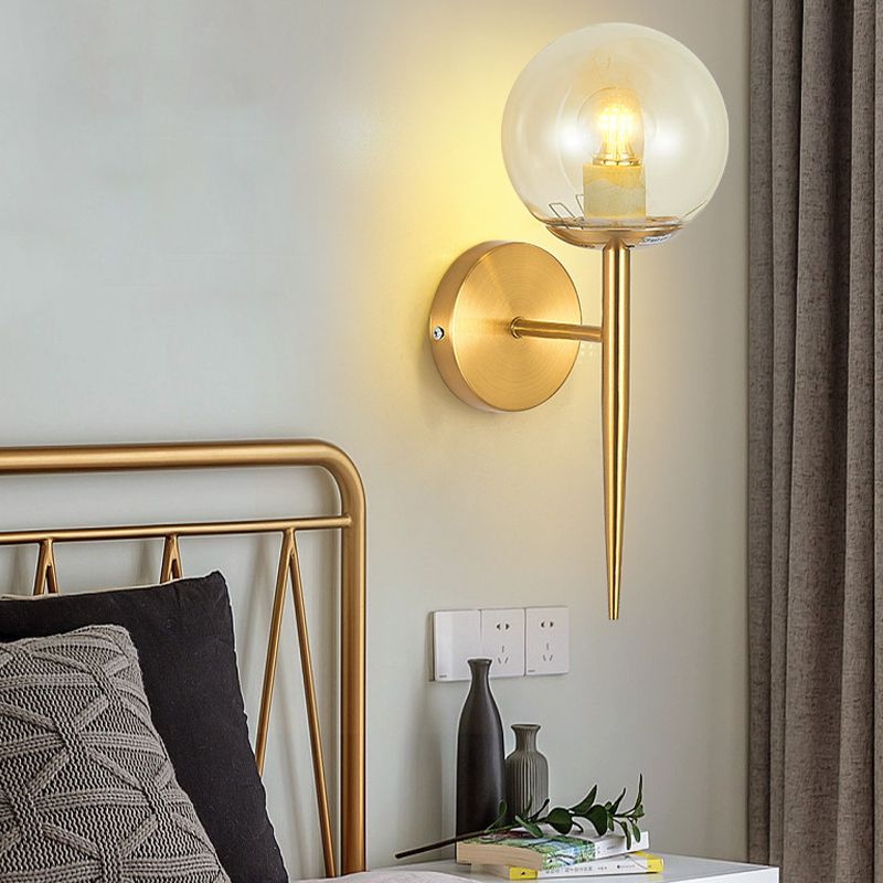Modern Style Ball Shade Wall Light Glass 1 Light Sconces in Gold for Living Room