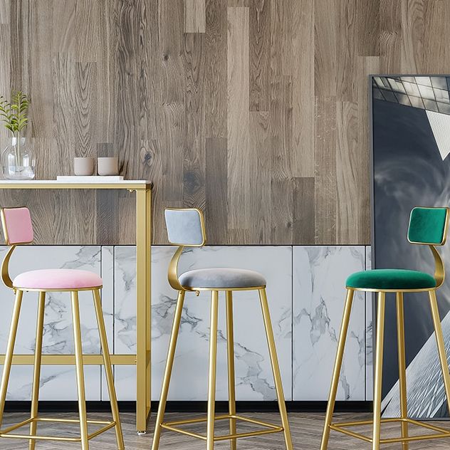 Nordic Backrest Armless Counter Stool Iron Cafe Bar Stool with Pedal and Cushion