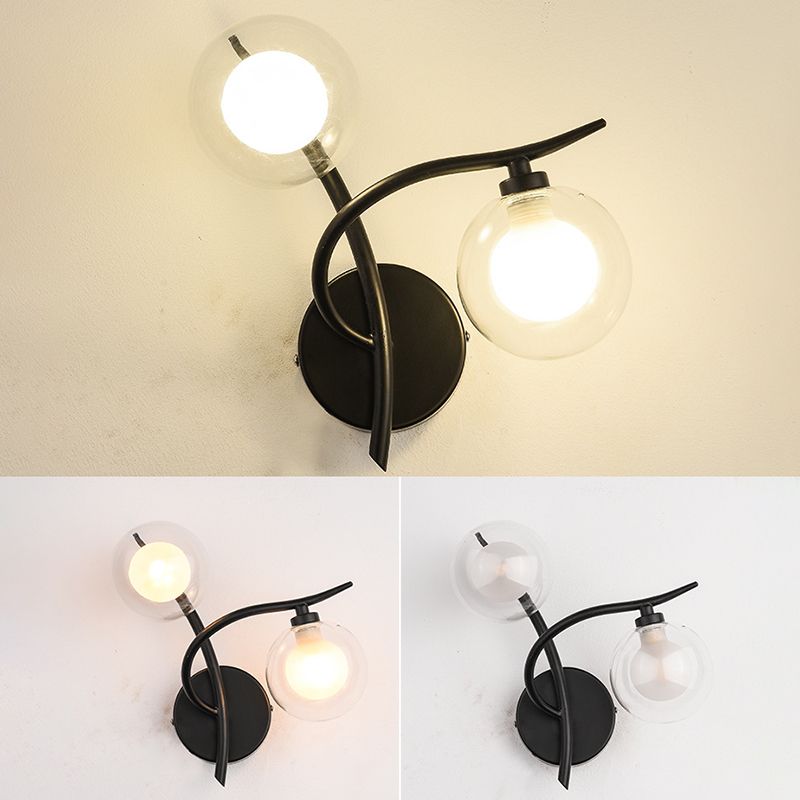 Industrial Style Ball Shape Wall Sconce Glass 2 Lights Sconces for Dining Room