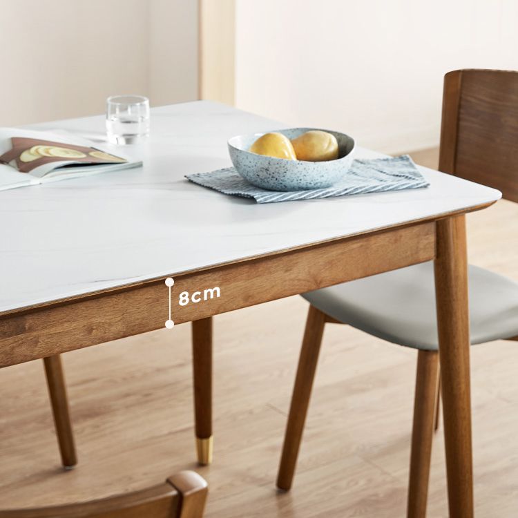Sintered Stone Dining Table Rectangle Modern Dinner Table with Wooden Legs