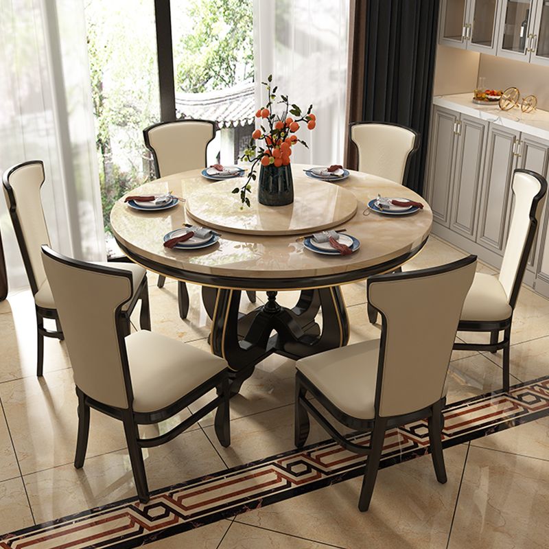 Faux Marble Dining Room Table Round Brown Base Dinner Table for Kitchen