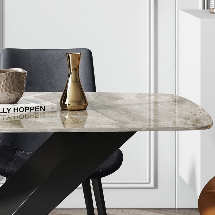 Modern Pedestal Casual Dining Table Stone Top Black Frame Dining Site Table
