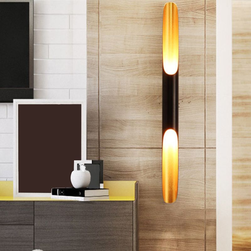 Cylinder Metallic Wall Mounted Light Modern 1/4-Bulb Yellow-Black Wall Sconce for Living Room