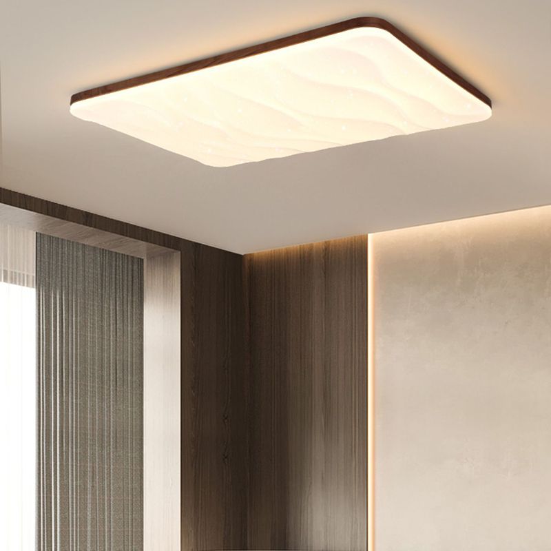 Brown Wood Modern Flush Mount Geometric Shape Ceiling Light with Acrylic Shade for Bedroom
