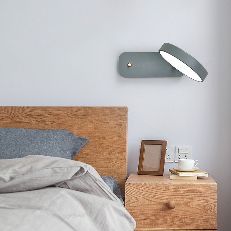 Modern Nordic LED Macaron Wall Lamp Wrought Iron Circular Wall Sconce with Acrylic Shade