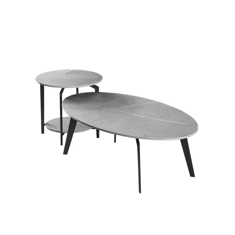 2 Nesting Slate Coffee Table Set Oval Coffee Table with Storage