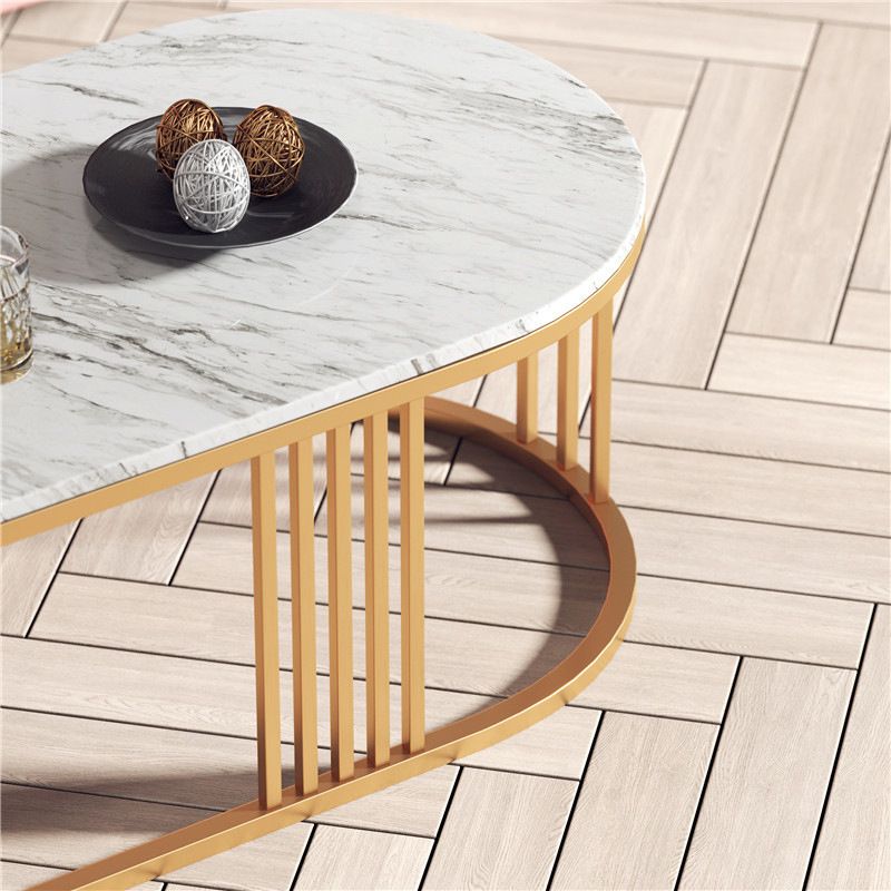 Glam Oval Coffee Table with Marble Top and Iron Frame Base 1 Piece