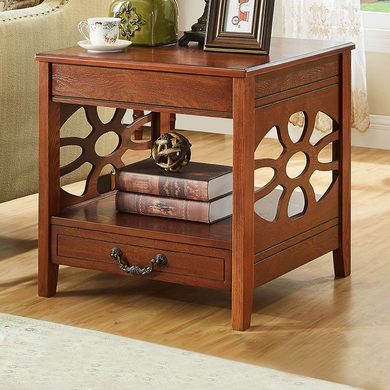 Modern Square Double Tier End Table Solid Wood 4 Legs End Table
