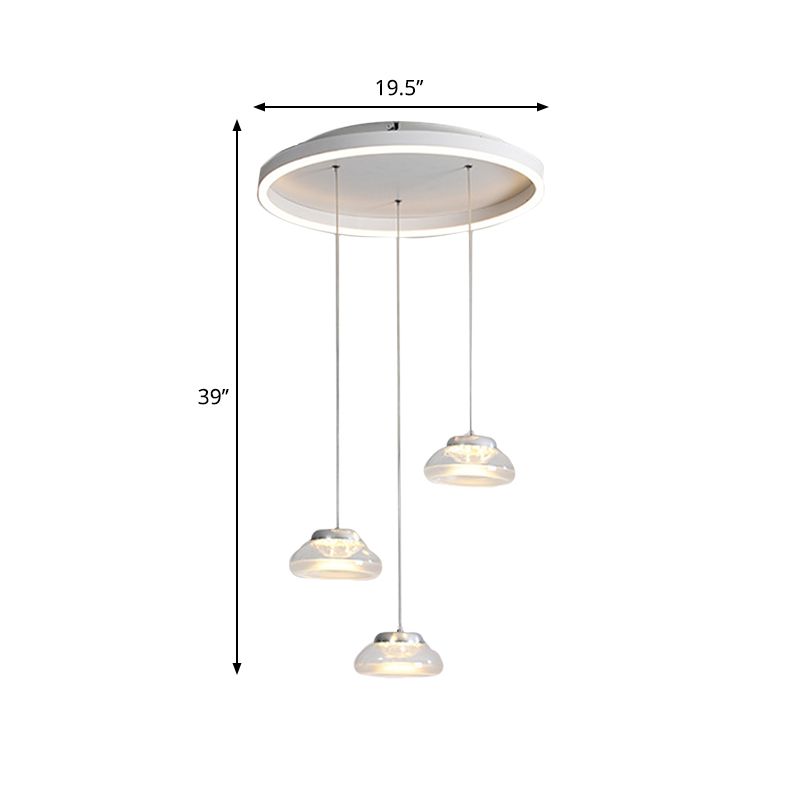 Acrylic Oval Cluster Pendant Light Modernist 3-Light White LED Suspension Lamp in White/Warm Light