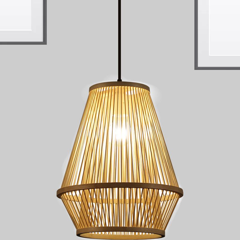 Poste de la jaula de madera Costilización de luz contemporánea 1 bombilla lámpara colgante