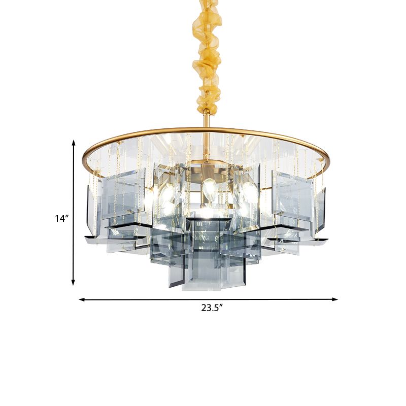Smoke Gray Crystal Square Chandelier Lamp Contemporary 8 Lights Ceiling Pendant with Circle Design