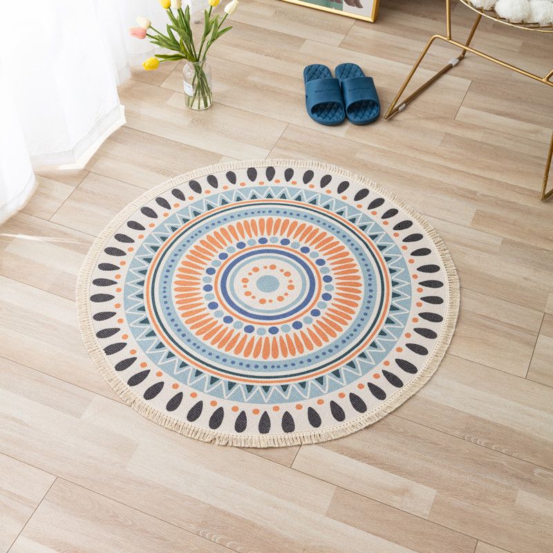 Bohemian Area Rug Americana Pattern Modern Carpet Fringe Design Cotton Blend Rug for Living Room