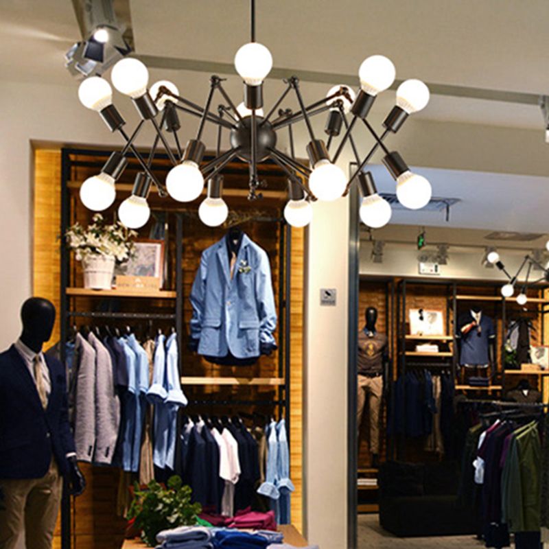 Adjustable Chandelier Pendant Light Industrial Style Black Metal Ceiling Hung Fixture