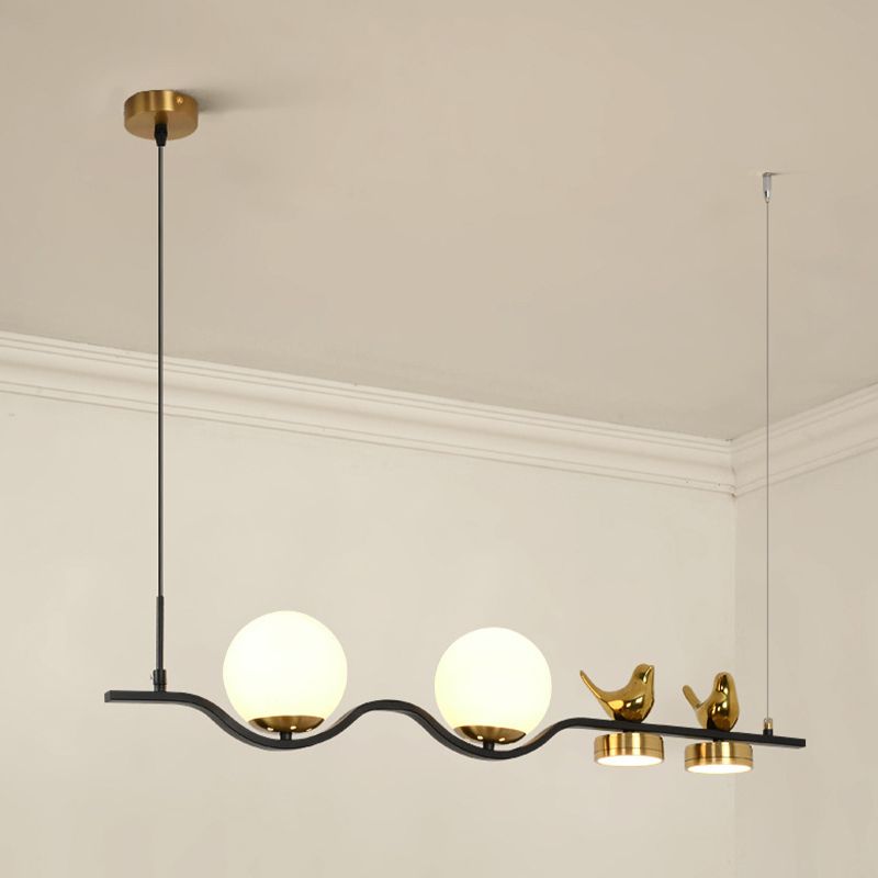 Black and Gold Kitchen Island Fixture Metal & Glass Post Modern Ceiling Pendant