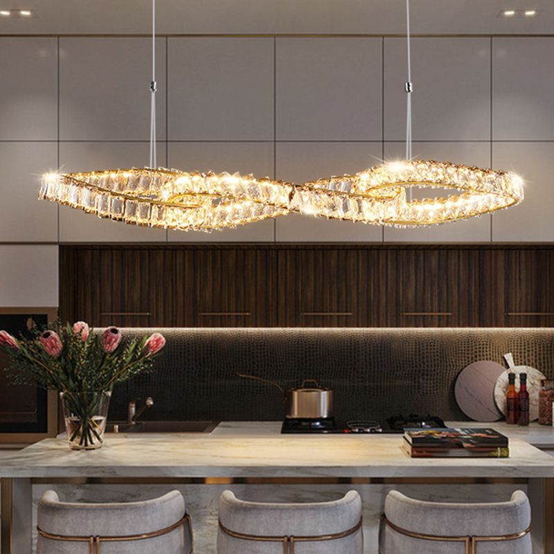 Nordic Style Crystal Hanging Lamp Geometry Shape Island Light Fixture for Bedroom