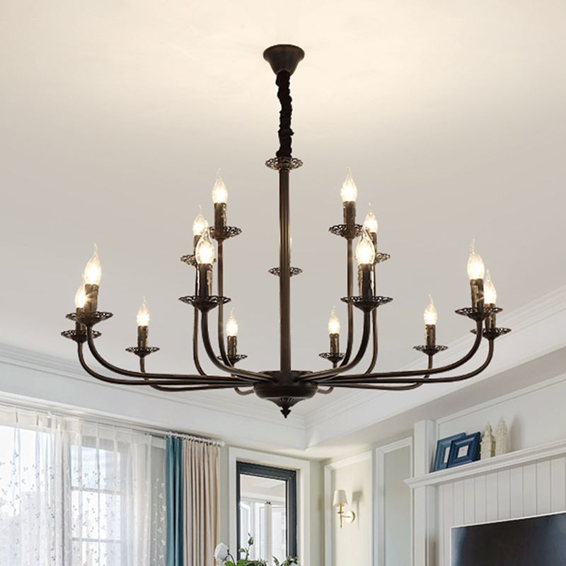 9 luci a sospensione Light Candele classico Candele il lampadario appeso in nero per soggiorno