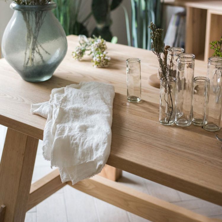 Modern Pine Wood Table for Restaurant Rectangle Kitchen Table with Trestle Base