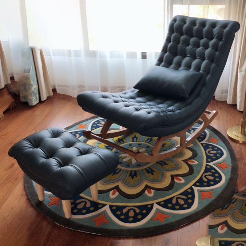Living Room Rocker Chair Solid Tufted Cushions Leather Rocker Chair with Ottoman