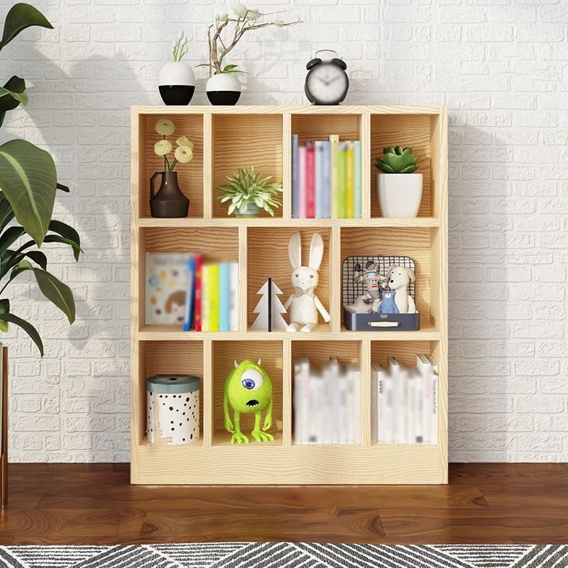2/3-Shelf Natural Modern Bookshelf Pine Wood Geometric Closed Back Bookshelf
