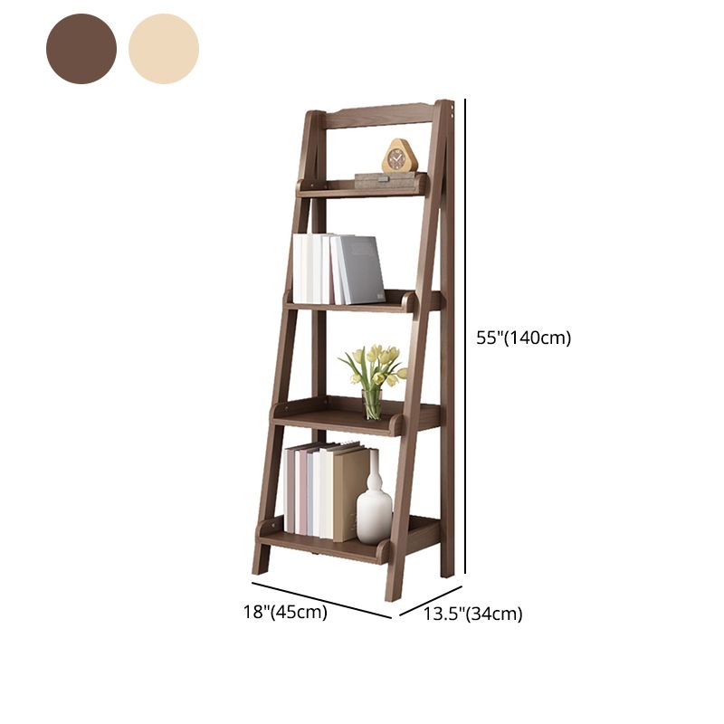 Contemporary Open Ladder Bookshelf Rubber Wood Vertical Bookcase