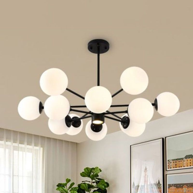 Black Bubbles Chandelier Lighting Nordic Frosted White Glass Suspension Light for Dining Room