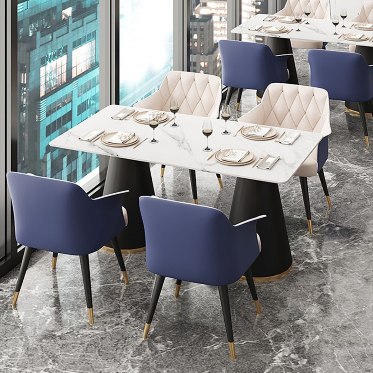 Modern Style Dining Table Sintered Stone Table with Metal Base for Dining Room