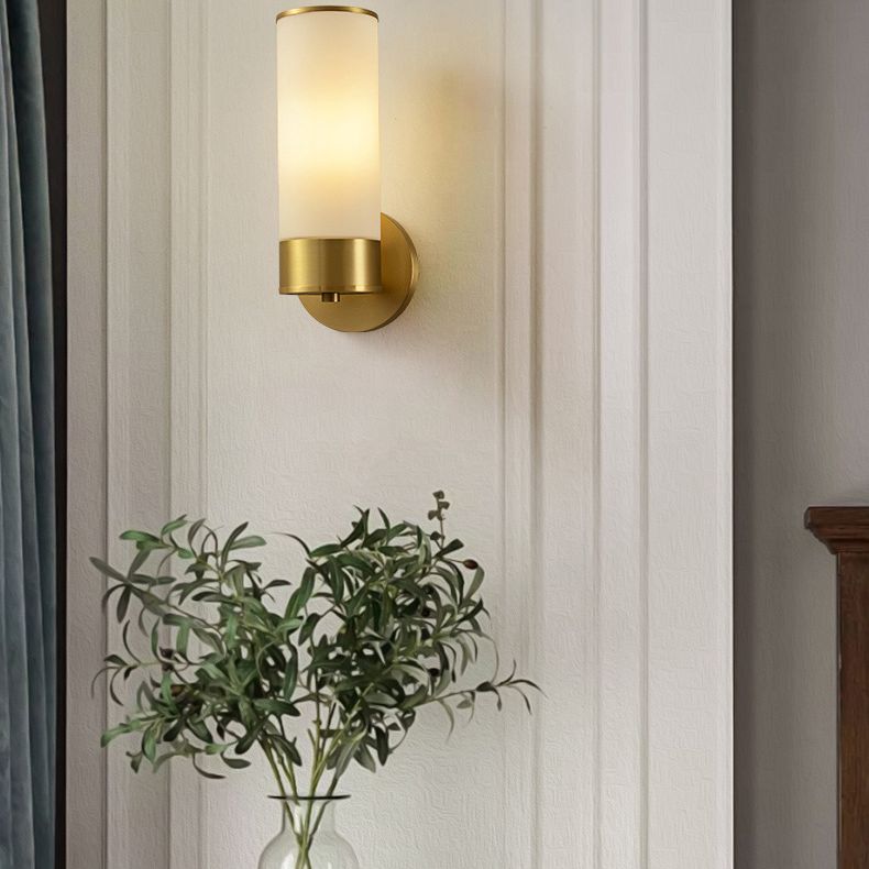 Vintage Simplicity Cylinder Vanity Sconce Lights Milk Glass Wall Mount Light Fixture for Bathroom